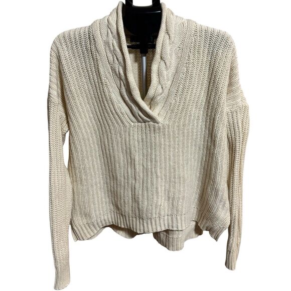 Lauren Ralph Lauren Sweaters - Lauren Ralph Lauren LRL‎ Womens M Sweater Shawl Cable Knit Collar Beige Warm